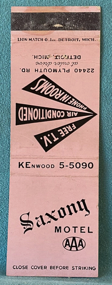 Royal Budget Inn (Saxony Motel) - Matchbook Cover Saxony Motel Detroit Michigan C91 Ebay(1)